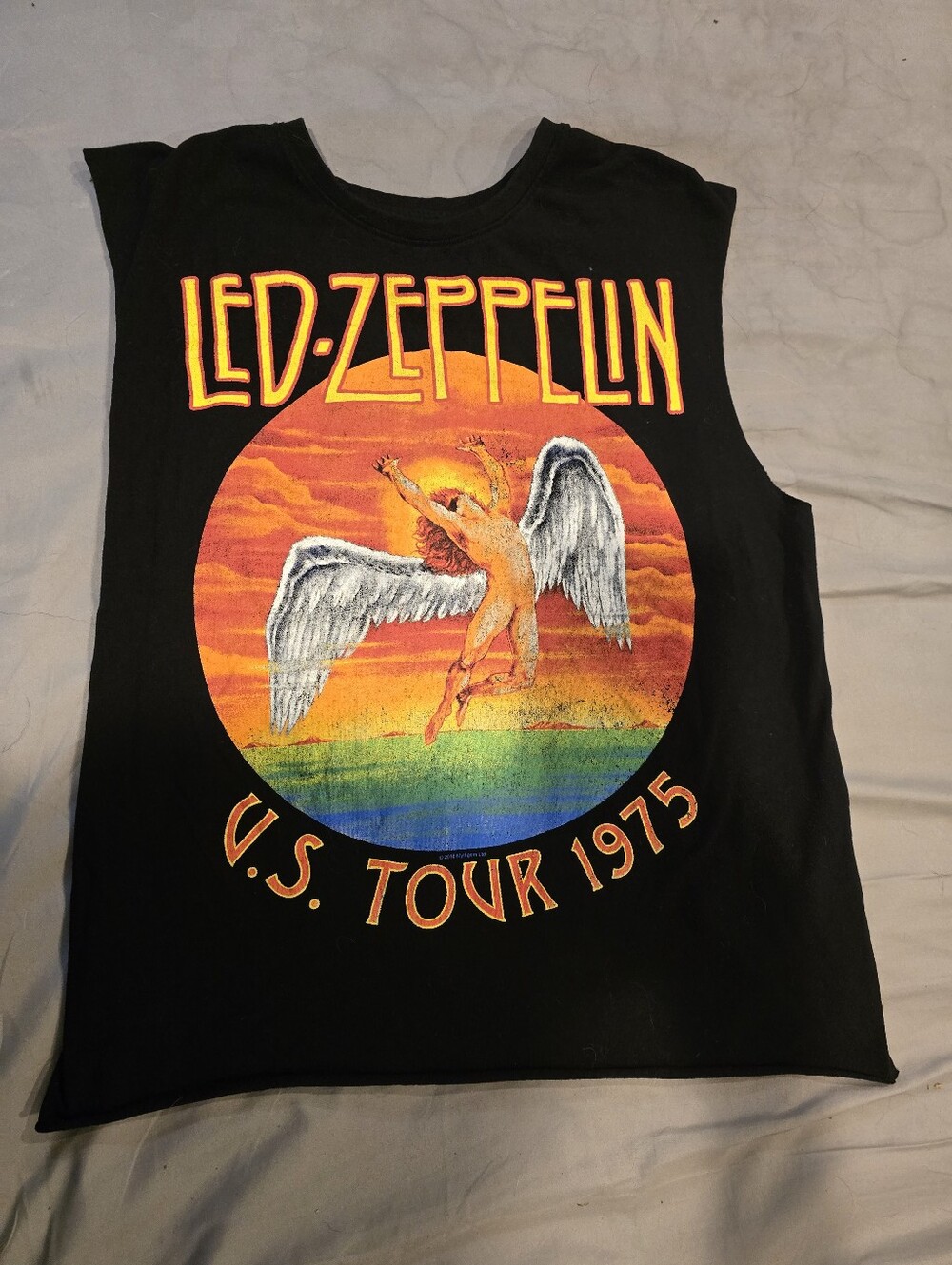 Led Zeppelin Unisex US Tour 1975 Falling Icarus Tank Top Black Size Large